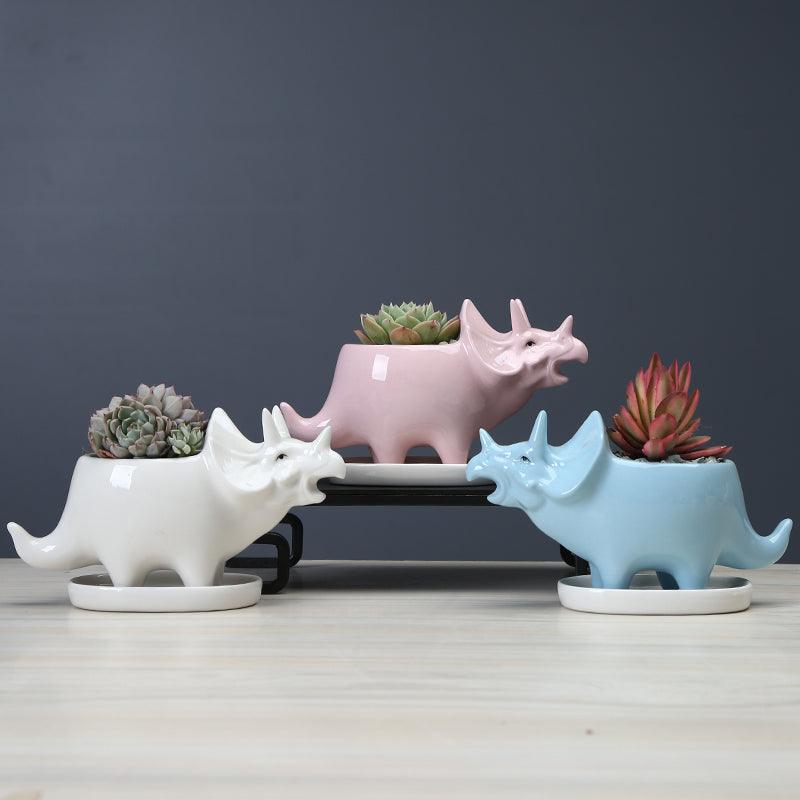 Adorable Dino Succulent Planter Pot with Drainage Tray